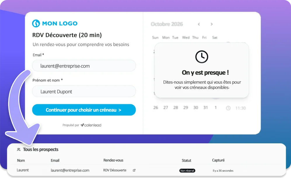 Illustration de comment fonctionne la prise de rendez-vous avec calenlead